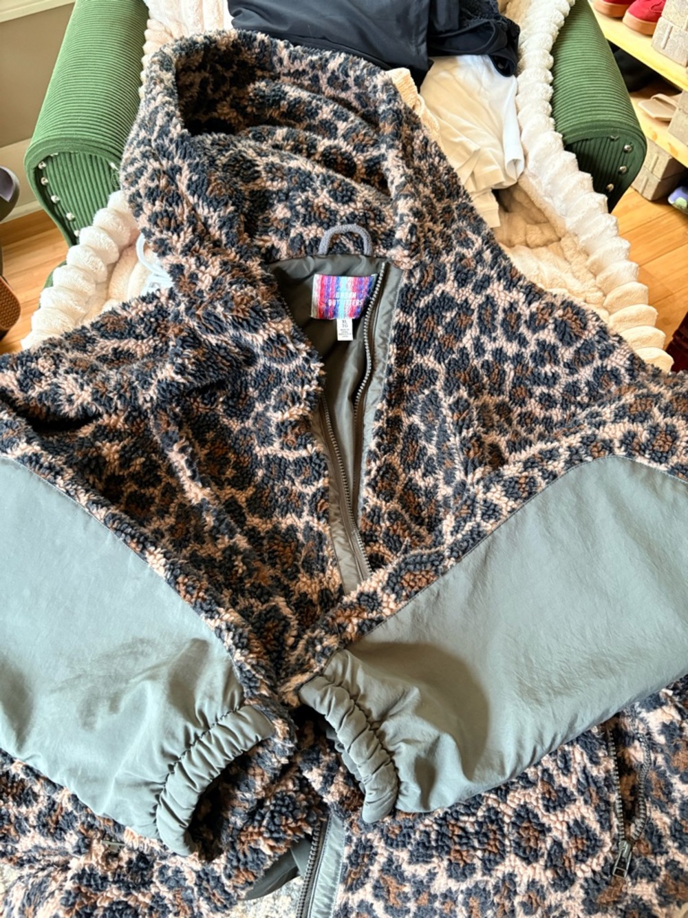 Urban Outfitters Brown and Black Sherpa Shirt Jacket